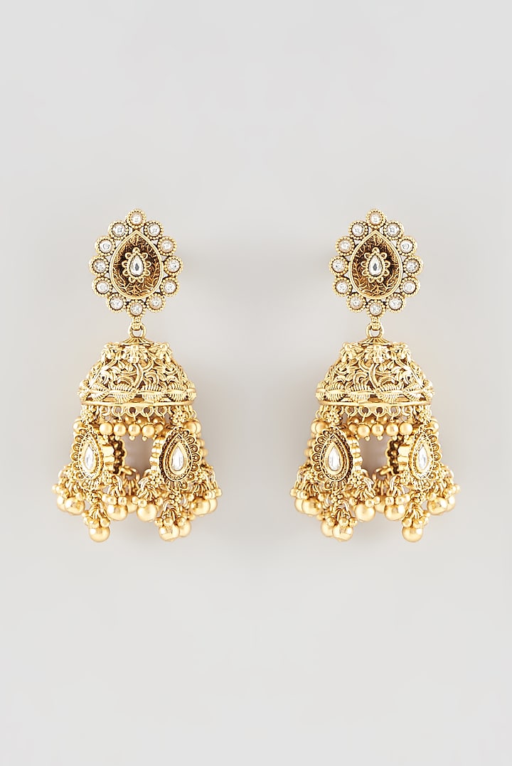 Gold Finish Kundan Polki Choker Temple Necklace Set by 20AM at Pernia's Pop Up Shop