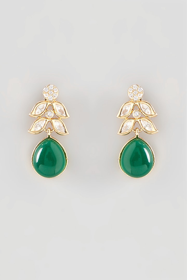 Gold Finish Kundan Polki & Green Stone Choker Necklace Set by 20AM at Pernia's Pop Up Shop