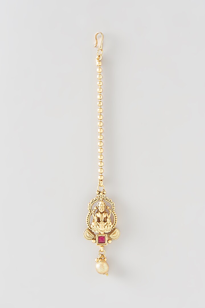 Gold Finish Red Synthetic Stone Temple Choker Necklace Set by 20AM at Pernia's Pop Up Shop