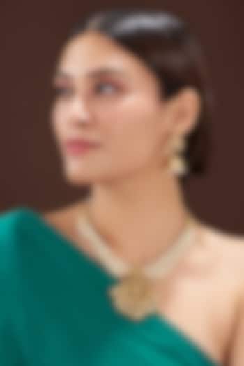 Gold Finish White Pearl Temple Choker Necklace Set by 20AM at Pernia's Pop Up Shop