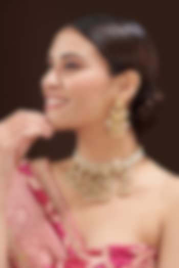Two Tone Finish Kundan Polki & Shell Pearl Choker Necklace Set by 20AM at Pernia's Pop Up Shop