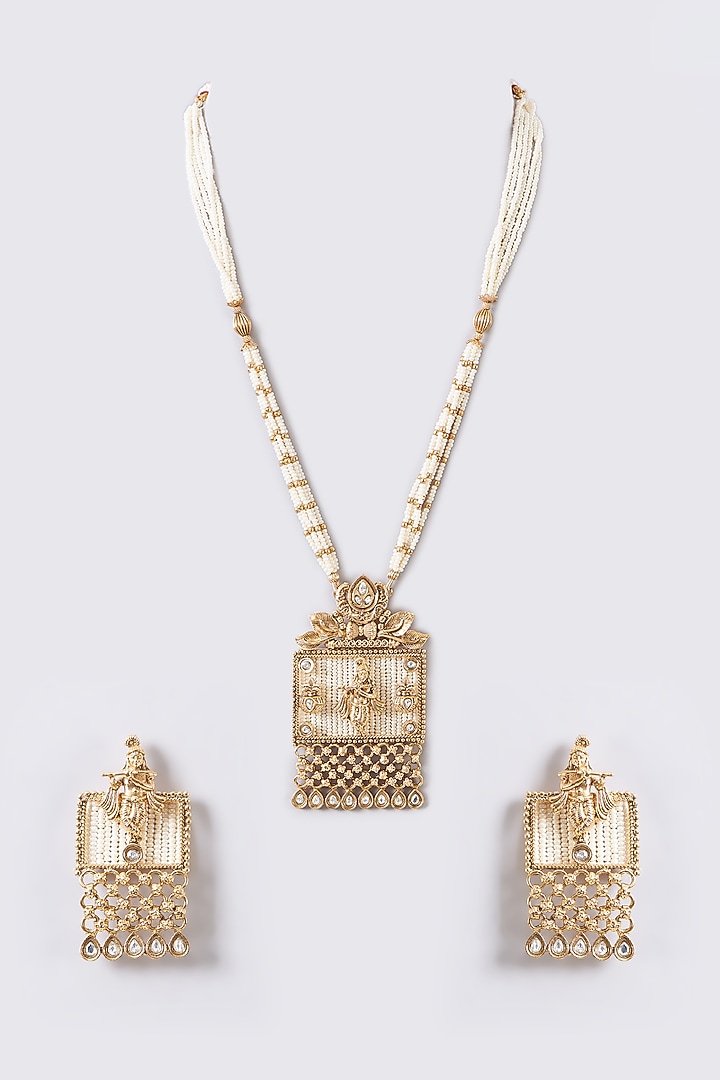 Gold Finish Pearl Necklace Set by 20AM at Pernia's Pop Up Shop