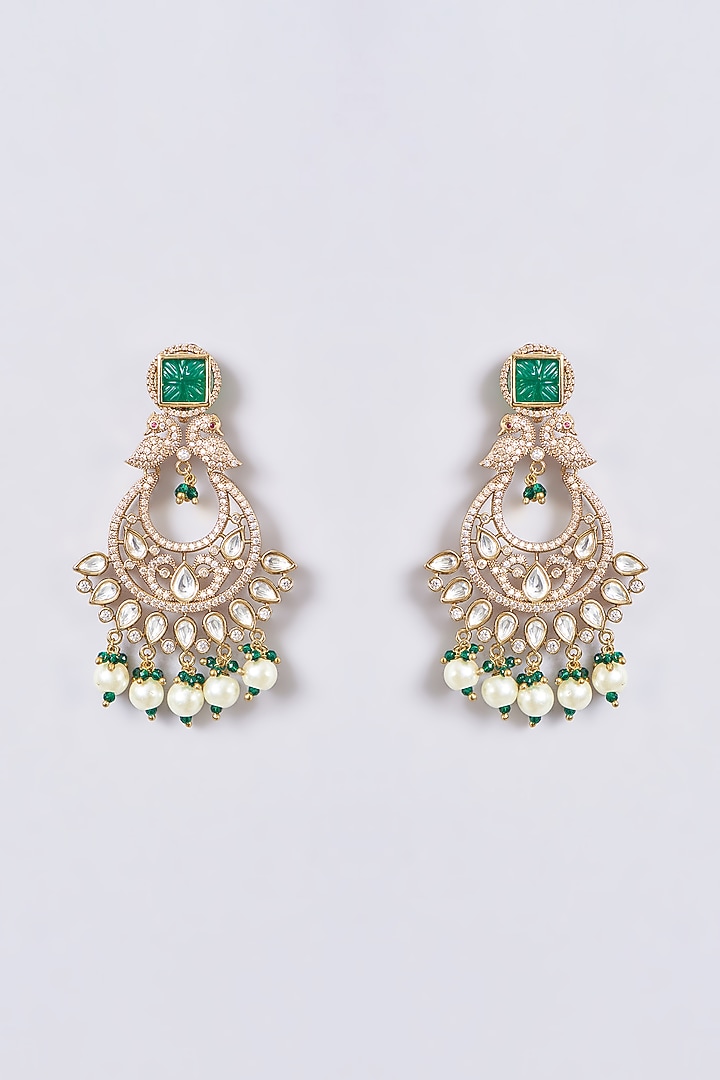 Gold Finish Kundan Polki & Zircon Necklace Set by 20AM at Pernia's Pop Up Shop