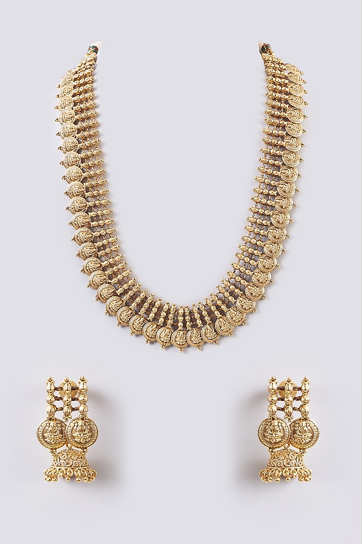 Gold Finish Temple Necklace Set by 20AM at Pernia's Pop Up Shop