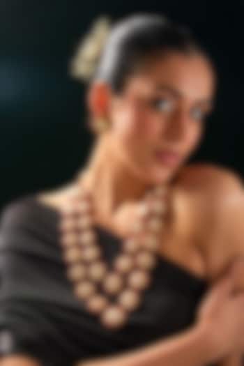 Gold Finish Kundan Polki & Red Stone Layered Necklace Set by 20AM at Pernia's Pop Up Shop