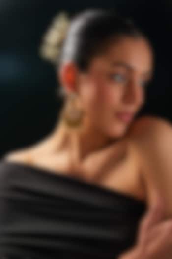 Gold Finish Kundan Polki & Pearl Chandbaali Earrings by 20AM at Pernia's Pop Up Shop