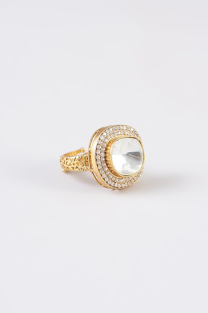 Gold Finish Kundan Polki & Zircon Ring by 20AM at Pernia's Pop Up Shop