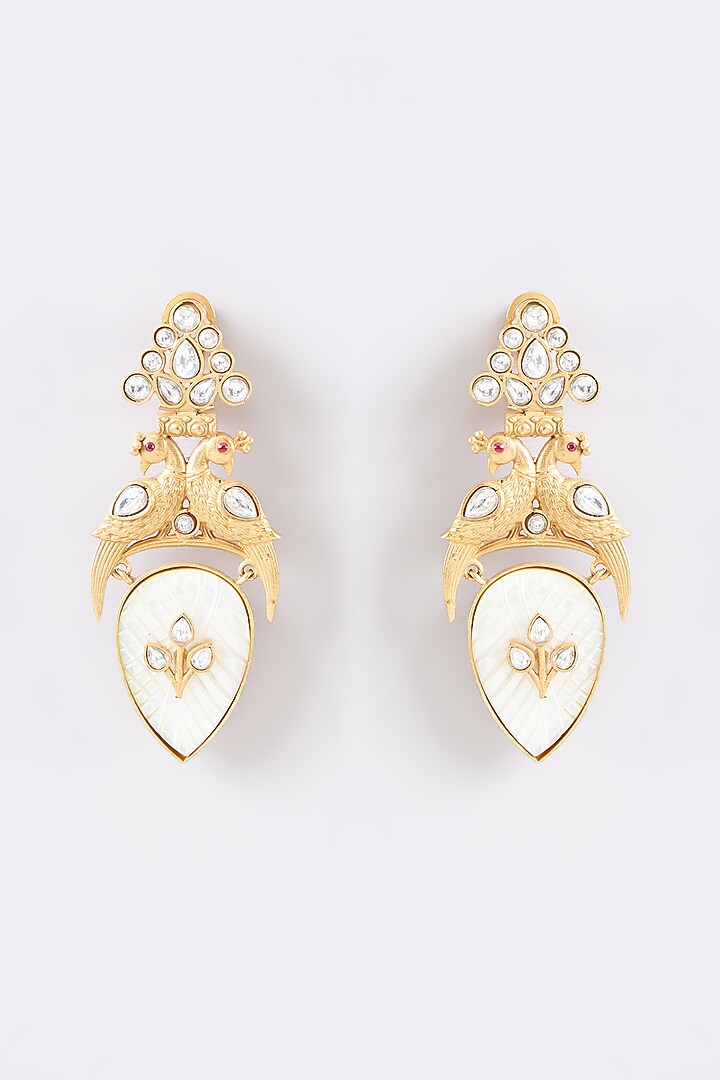 Gold Finish Kundan Polki & Mother Of Pearl Dangler Earrings by 20AM at Pernia's Pop Up Shop