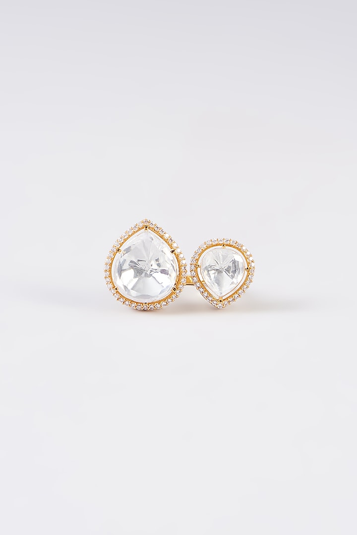 Gold Finish Kundan Polki Ring by 20AM at Pernia's Pop Up Shop