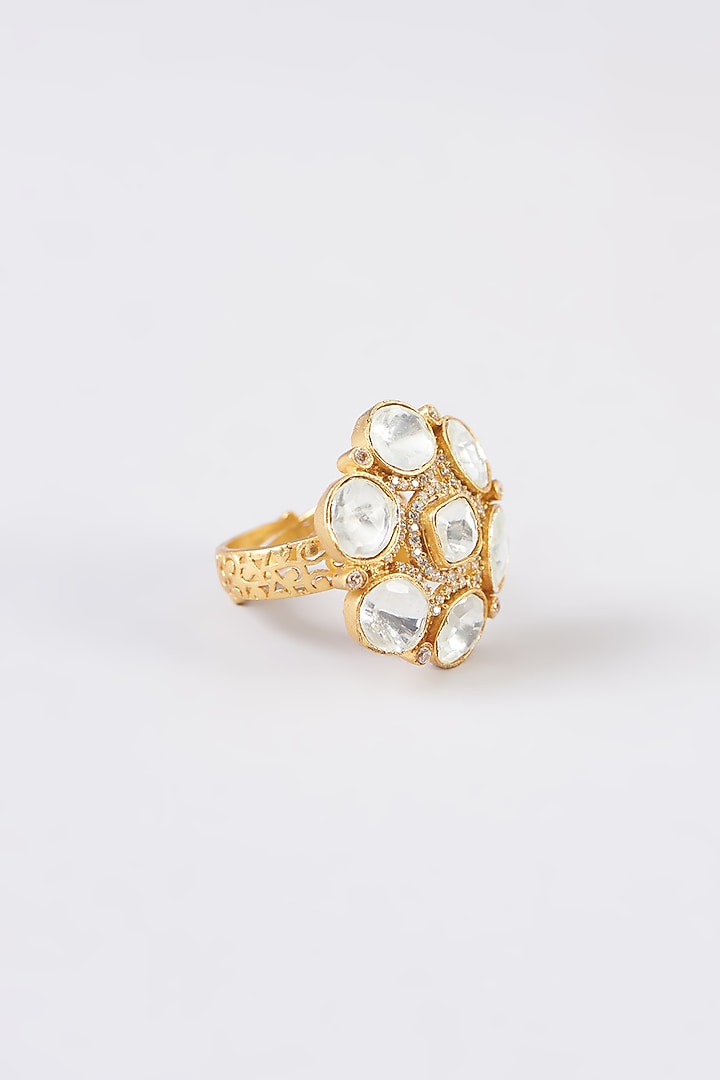 Gold Finish Kundan Polki Ring by 20AM at Pernia's Pop Up Shop