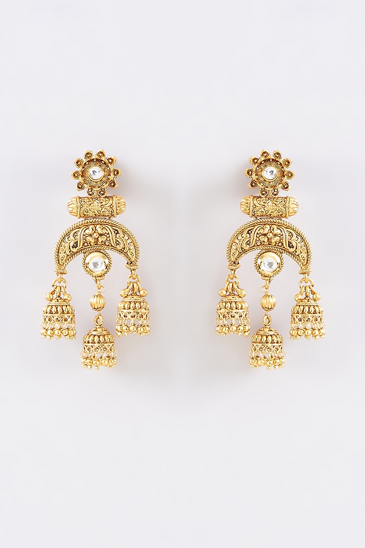 Gold Finish Kundan Polki Dangler Earrings by 20AM at Pernia's Pop Up Shop