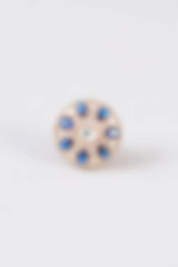 Gold Finish Kundan Polki & Blue Stone Ring by 20AM at Pernia's Pop Up Shop