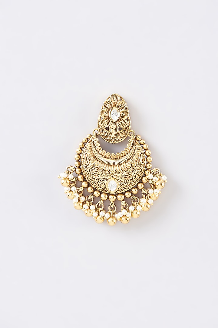 Gold Finish Kundan Polki & White Stone Chandbaali Earrings by 20AM at Pernia's Pop Up Shop
