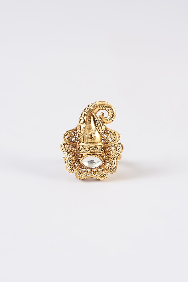 Gold Finish Kundan Polki Ring by 20AM at Pernia's Pop Up Shop