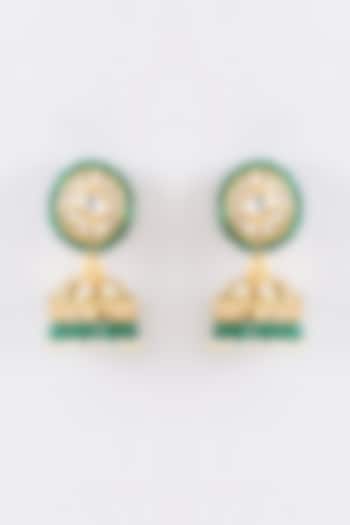 Gold Finish Kundan Polki & Stone Jhumka Earrings by 20AM at Pernia's Pop Up Shop