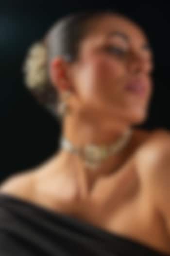 Gold Finish Kundan Polki & Green Stone Choker Necklace Set by 20AM at Pernia's Pop Up Shop