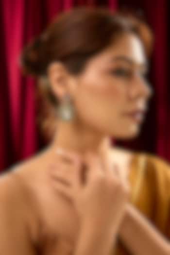 Black Rhodium Finish Green & White Stone Dangler Earrings by 20AM at Pernia's Pop Up Shop