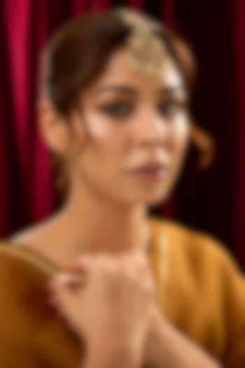 Gold Finish Red Stone & Pearl Temple Maangtikka by 20AM at Pernia's Pop Up Shop