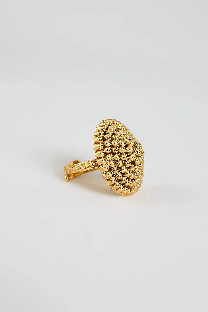 Gold Finish Temple Floral Ring by 20AM at Pernia's Pop Up Shop