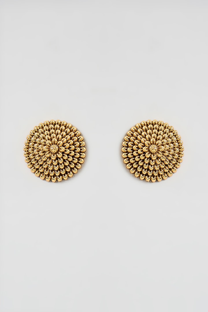 Gold Finish Temple Floral Stud Earrings by 20AM at Pernia's Pop Up Shop