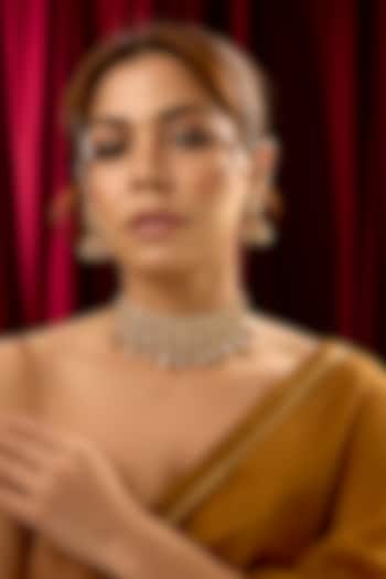 Gold Finish Kundan Polki & Pearl Floral Choker Necklace Set by 20AM at Pernia's Pop Up Shop