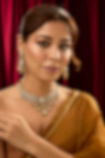 Gold Finish Kundan Polki Temple Necklace Set by 20AM at Pernia's Pop Up Shop