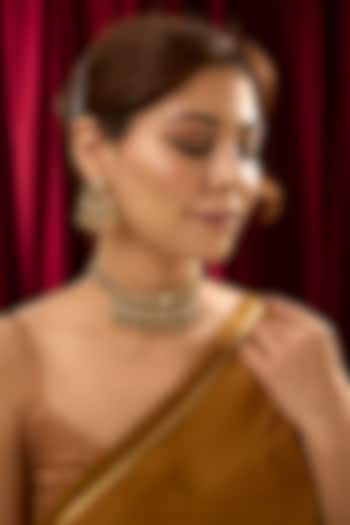 Gold Finish Kundan & Beaded Temple Choker Necklace Set by 20AM at Pernia's Pop Up Shop