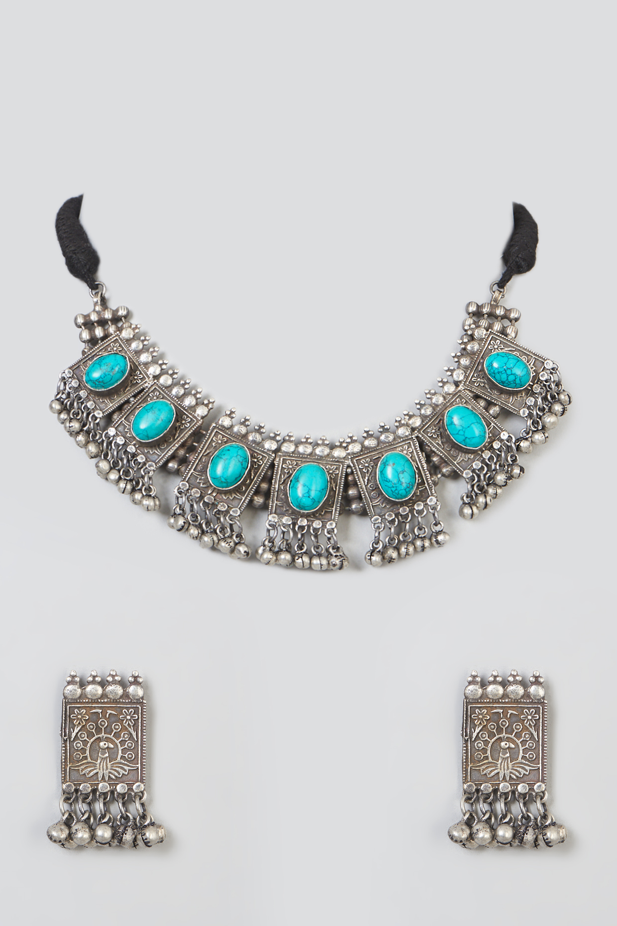 Oxidised Silver Finish Necklace Set by 20AM