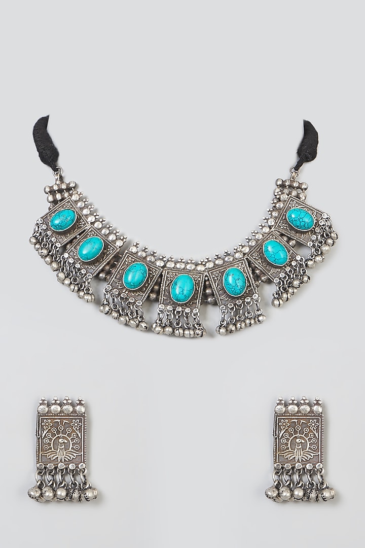 Oxidised Silver Finish Necklace Set by 20AM