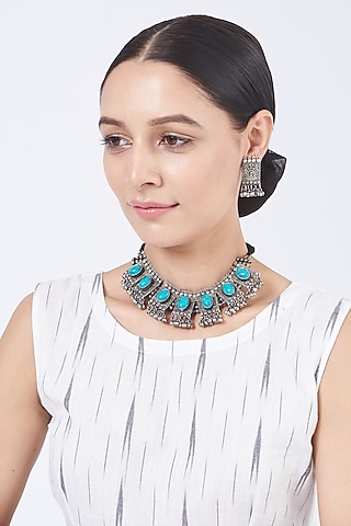 Oxidised Silver Finish Necklace Set by 20AM