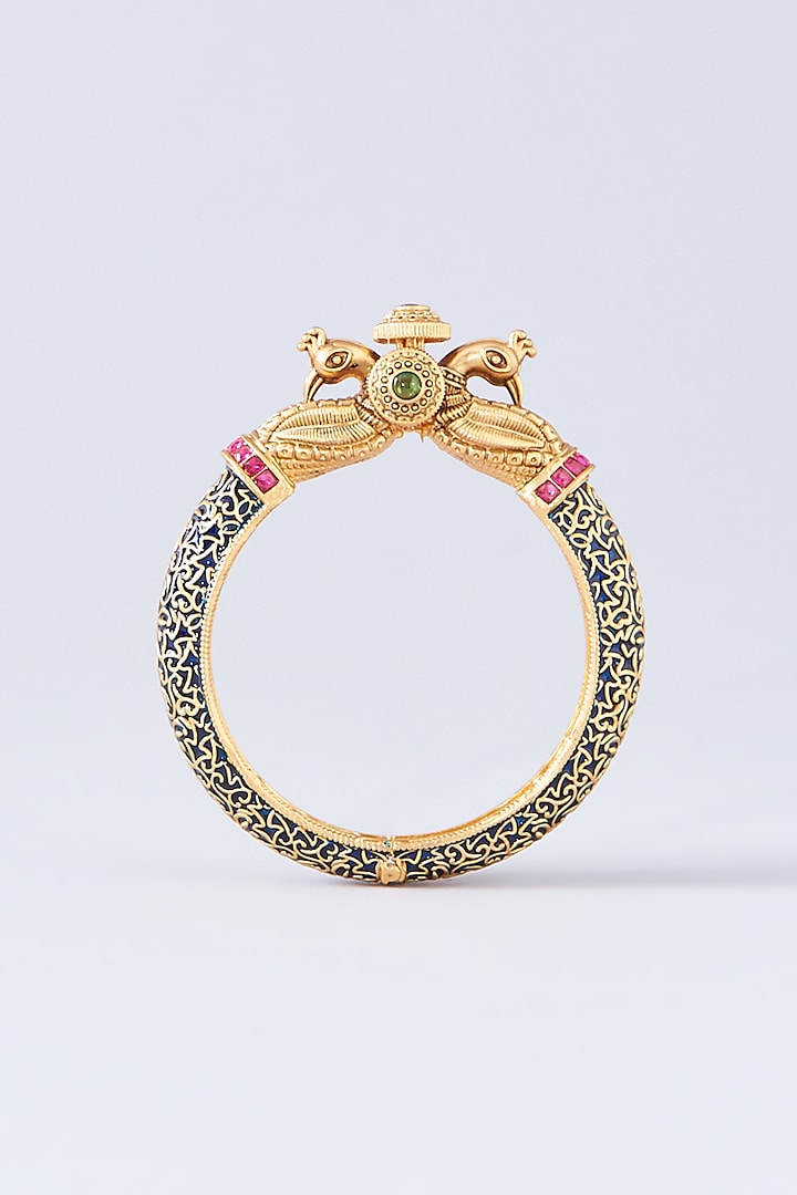Gold Finish Multi-Colored Stone Enamelled Bangles&nbsp;(Set&nbsp;of&nbsp;2) by 20AM at Pernia's Pop Up Shop