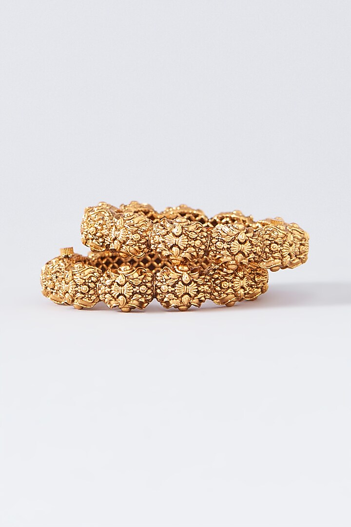 Gold Finish Temple Bangles (Set Of 2) by 20AM at Pernia's Pop Up Shop