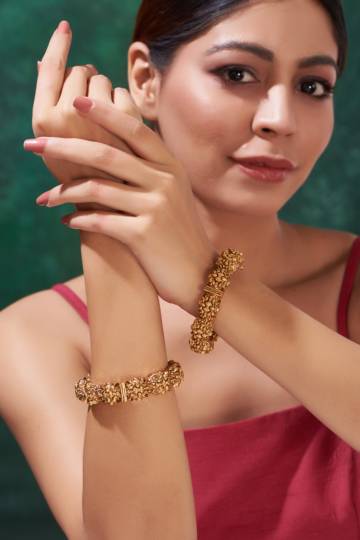 Gold Finish Temple Bangles (Set Of 2) by 20AM at Pernia's Pop Up Shop