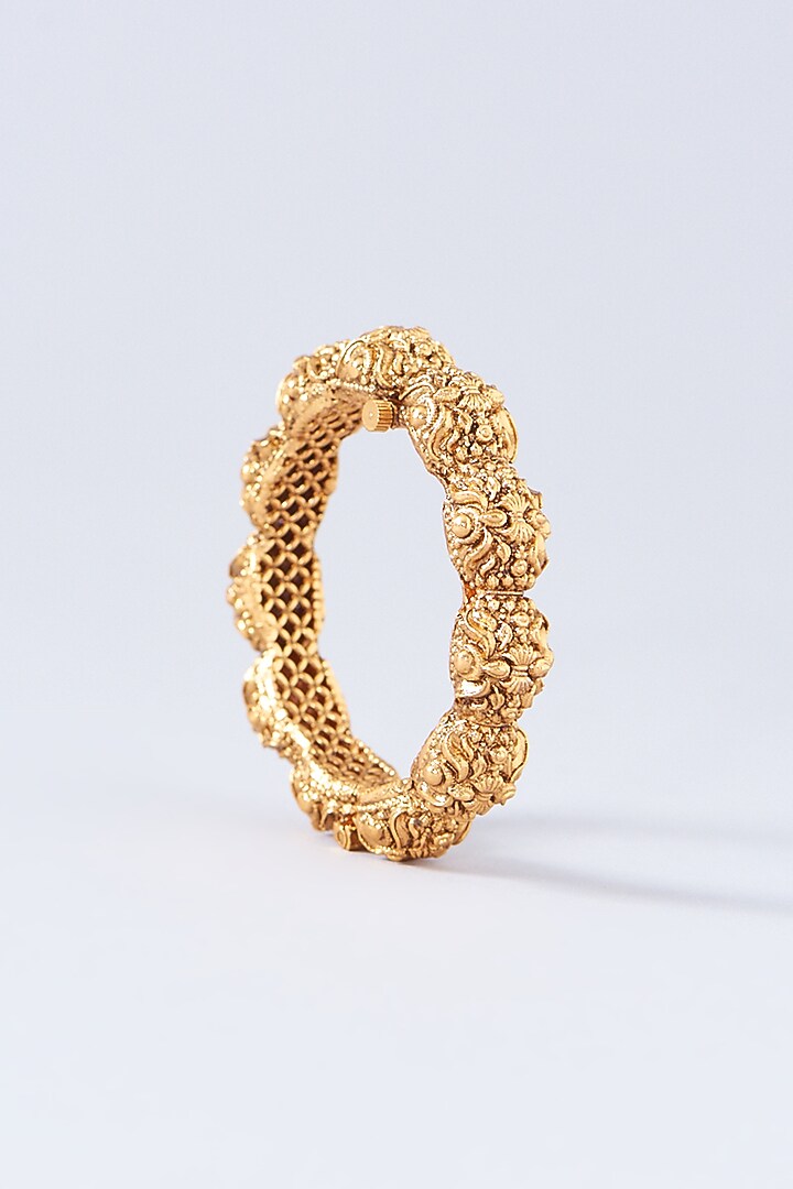 Gold Finish Temple Bangles (Set Of 2) by 20AM at Pernia's Pop Up Shop
