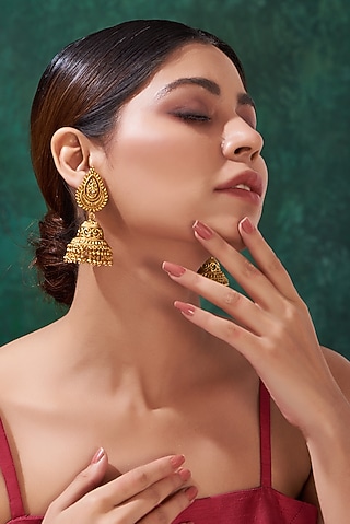 Gold Finish Multi-Colored Stone Dangler Earrings by 20AM