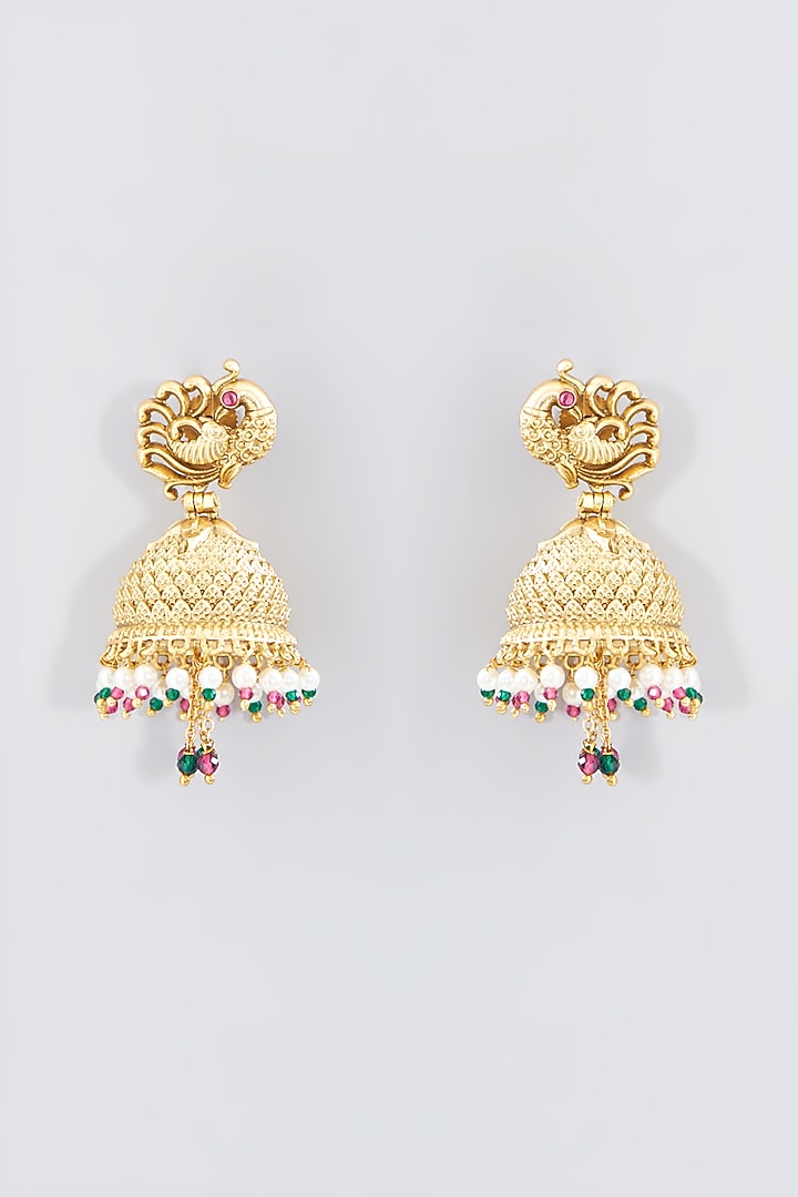 Gold Finish Multi-Colored Beaded Motif Dangler Earrings by 20AM at Pernia's Pop Up Shop