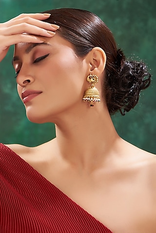 Gold Finish Multi-Colored Beaded Motif Dangler Earrings by 20AM