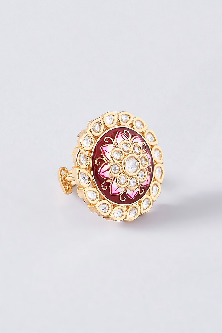 Gold Finish Kundan Polki Enamelled Ring by 20AM at Pernia's Pop Up Shop