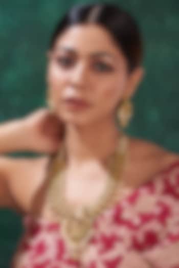 Gold Finish White Beaded Temple Necklace Set by 20AM at Pernia's Pop Up Shop