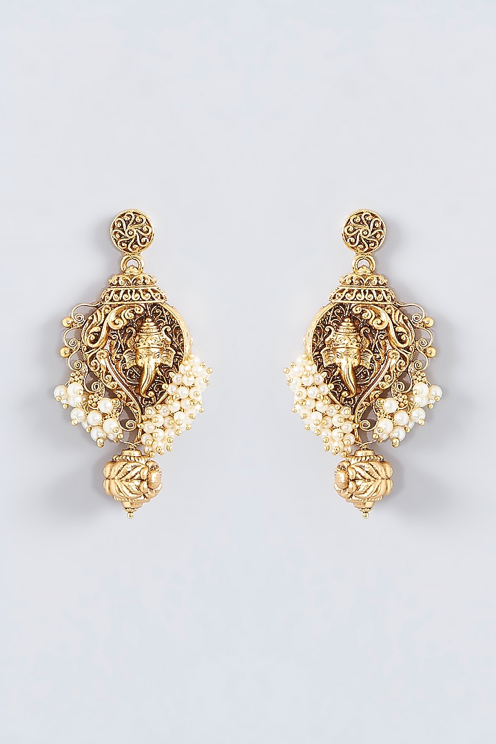 Gold Finish White Beaded Temple Necklace Set by 20AM at Pernia's Pop Up Shop