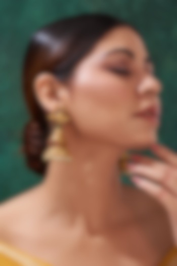 Gold Finish Pink & Green Stone Dangler Earrings by 20AM at Pernia's Pop Up Shop