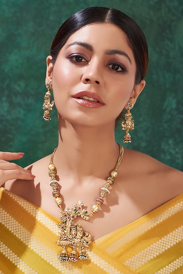 Gold Finish Temple Necklace Set by 20AM at Pernia's Pop Up Shop