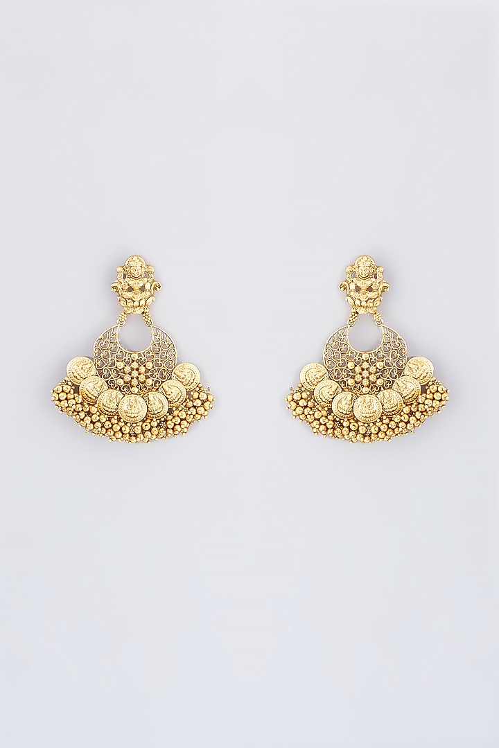 Gold Finish Temple Dangler Earrings by 20AM at Pernia's Pop Up Shop