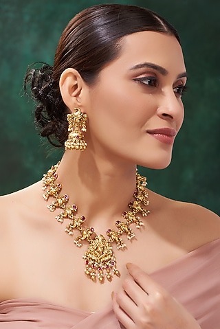 Gold Finish Temple Necklace Set by 20AM