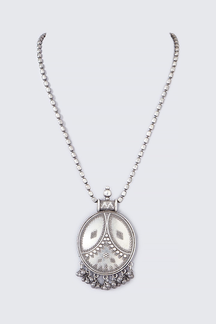Oxidised Silver Finish Textured Pendant Necklace by 20AM at Pernia's Pop Up Shop