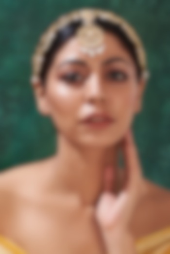 Gold Finish Kundan Polki & Pearl Matha Patti by 20AM at Pernia's Pop Up Shop