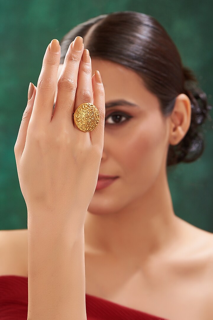Gold Finish Textured Ring by 20AM