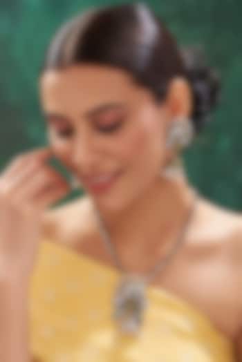 Two Tone Finish Textured Long Necklace Set by 20AM at Pernia's Pop Up Shop