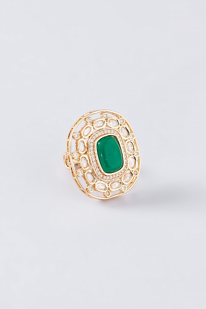 Gold Finish Green Stone Ring by 20AM
