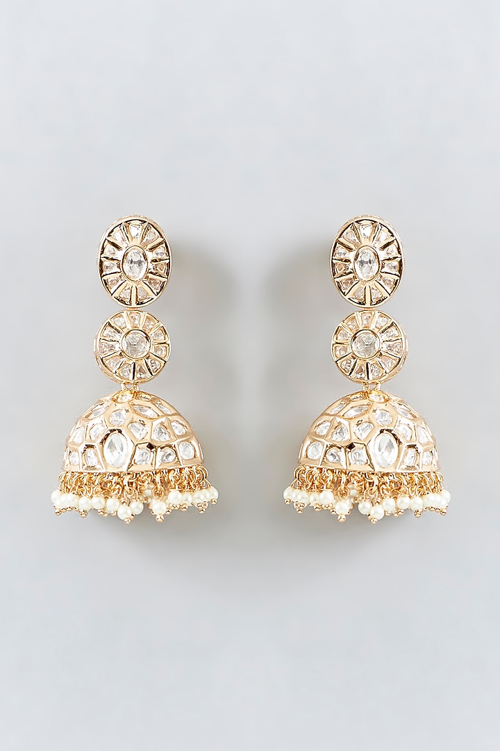 Rose Gold Finish Kundan Polki Jhumka Earrings by 20AM at Pernia's Pop Up Shop